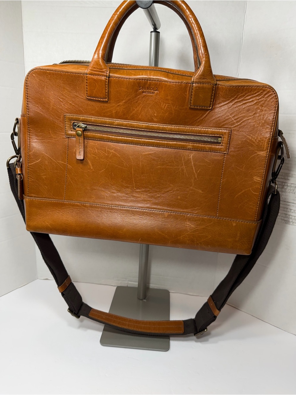 Shinola Men's Harness Leather Bedrock Briefcase in Bourbon- $895